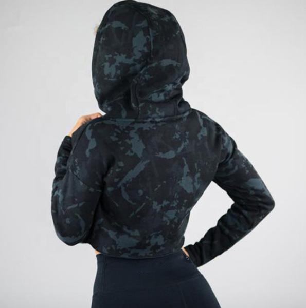 95% Cotton 5% Spandex Women'S Casual Hoodie Sports Activewear Camo Crop Hoodie