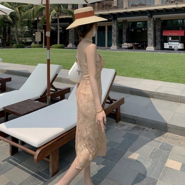 Elegant Lace Sling Wrap Womens Vacation Dresses 113cm