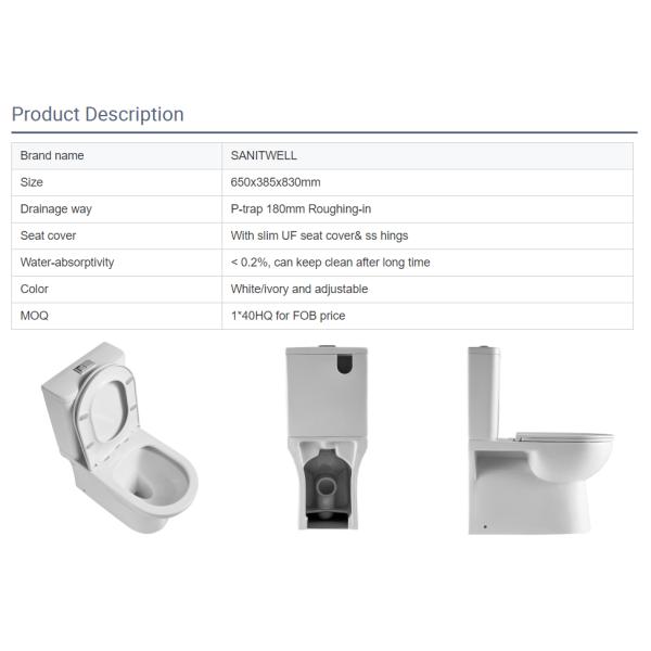 Chazhou Close Coupled 640mm P Trap Bathroom Rimless Toilet