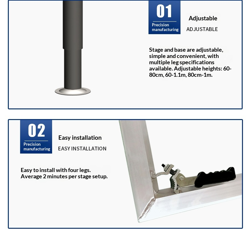 Square Aluminum Alloy Mobile Stage Shelf with Adjustable Height 40-100cm for Quick Installation