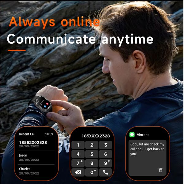 AK80 Smart Watch 2.01inch IPS Big Screen BT Call Flashlight for Sport Outdoors Health Men IP68 Waterproof Dafit Smartwatch