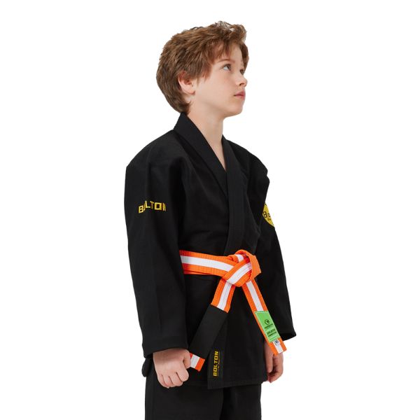 Shrink Proof 100% Cotton Black BJJ Gi With 350 GSM Pearl Weave For Boys And Custom Logo OEM Service