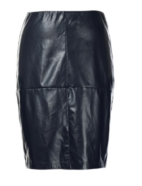 Black Women Fashion Pencil Skirts With Two Fabric Medium Length Office Wear