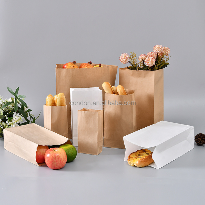 Disposable Custom Logo Kraft Paper Bags Grease Resistant Square Bottom for Fried Chicken Cakes Bread and Flower Packaging