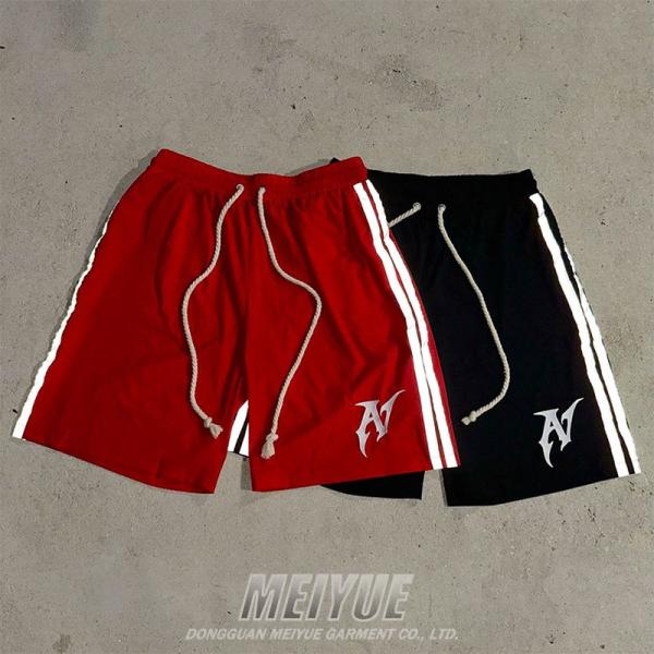 Impresión de pantalla de seda de alta calidad de costumbre Sudor gráfico Casual Shorts Frances Terry Baggy de gran tamaño Sports Shorts de algodón rayados