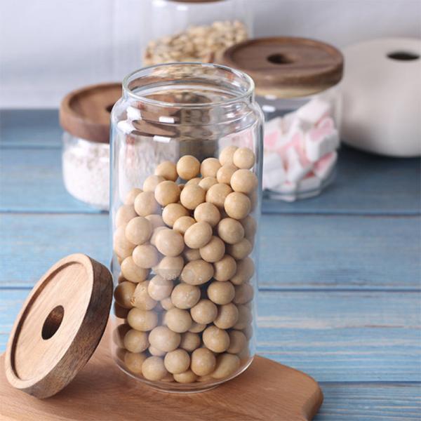 900ml Wood Cover Borosilicate Wide Mouth Glass Jars