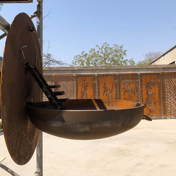 Rustic 80cm Wood Burning Fire Pits Wall Mounted Barbecue Grill Corten Steel Wall Hanging Grill