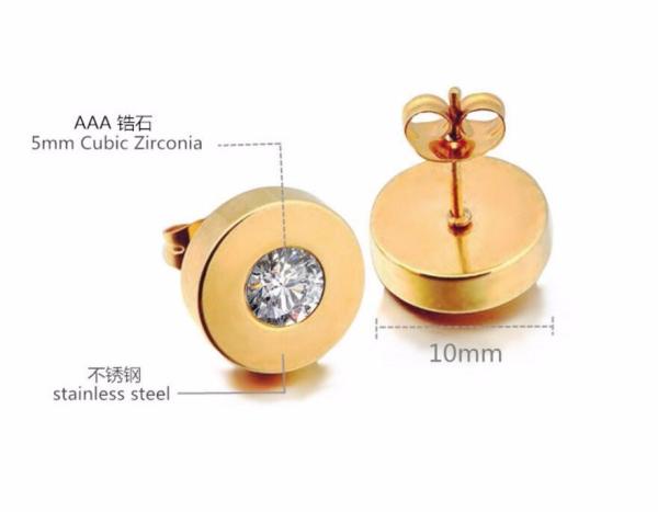 Yellow Gold Plated Stainless Steel Trendy Stud Earrings For men and Women Inlaid With AAA CZ Zircon Stone