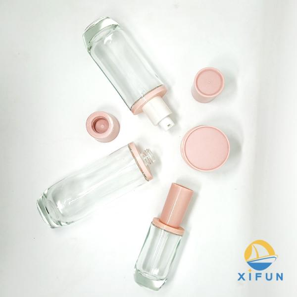 Round Shape Glass Pump Bottles , Transparent Small Lotion Containers