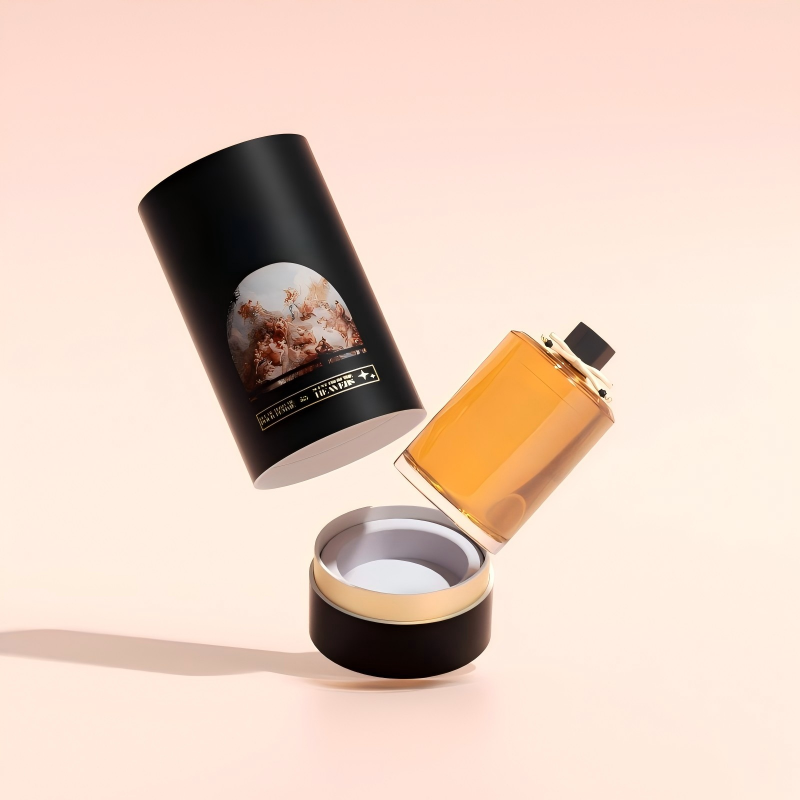 Perfume comes in a black paper cylindrical box, custom printing is available, and the capacity is 30 ml/50 ml.