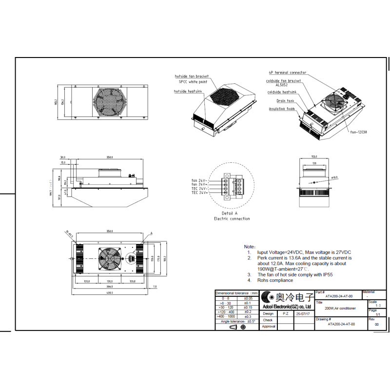 200W Air to air thermoelectric Cooler with SS304 shroud and IP56 hot fan application Outdoor enclosures