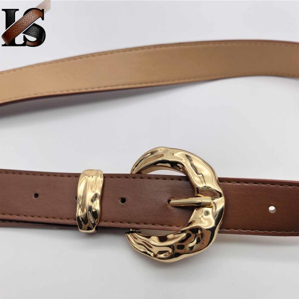 Manufacturer Casual Leather Belts Brown Large Pin Buckle with alloy washer buckle