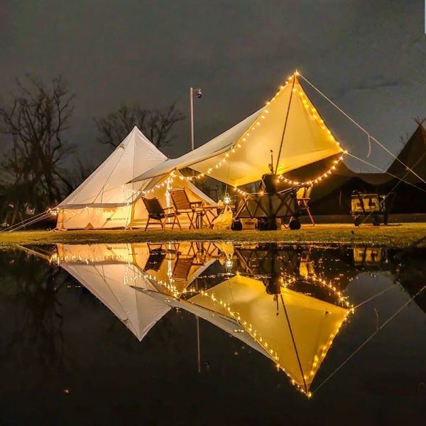 Luxury 4M 5M Cotton Glamping Yurt Tent Canvas Bell Indian Tent With Stove Pipe Jack Hole Cavas Tent