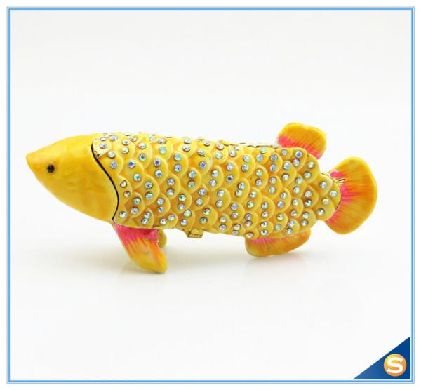 Gold Fish Shape Trinket Box With Rhinestone For Fish Trinket Box SCJ234