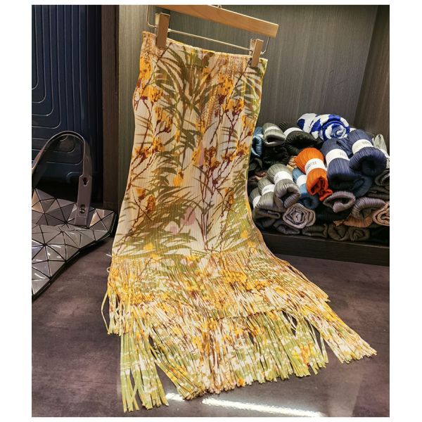 Fashion Summer New Nice Positioning Print Double Fringe Half Skirt Wrinkles Women's Slimming Skirt