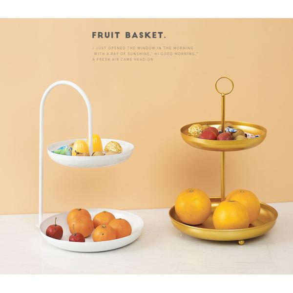 Anti Rust Double Tier 31cm Height Steel Fruit Basket