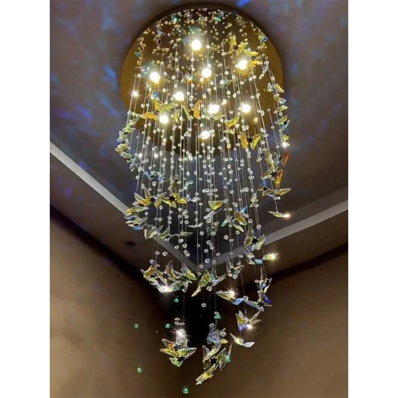Butterfly Crystal Chandelier Living Room Crystal Staircase Pendant Light Indoor Large LED Lights(WH-NC-165)