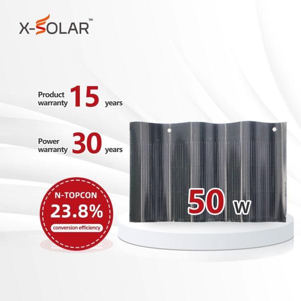 マックス. パワー 50W 23.8% 効率性 BIPV 屋根 カーブ式太陽光パネル 発電用タイル ダブルガラス素材