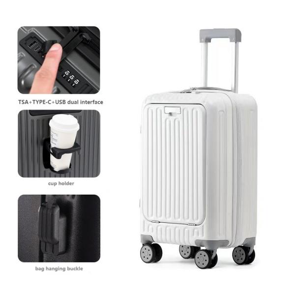 Bagage à main de 20 pouces pour ordinateur portable, ouverture frontale, léger, type C, valise de voyage, vacances