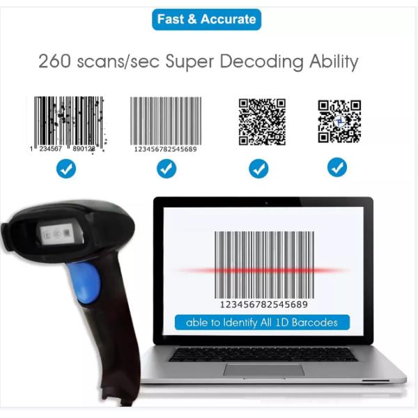 Handheld блок развертки штрихкода связал проволокой читателя штрихкода лазера 1D 2D QR бесшнурового
