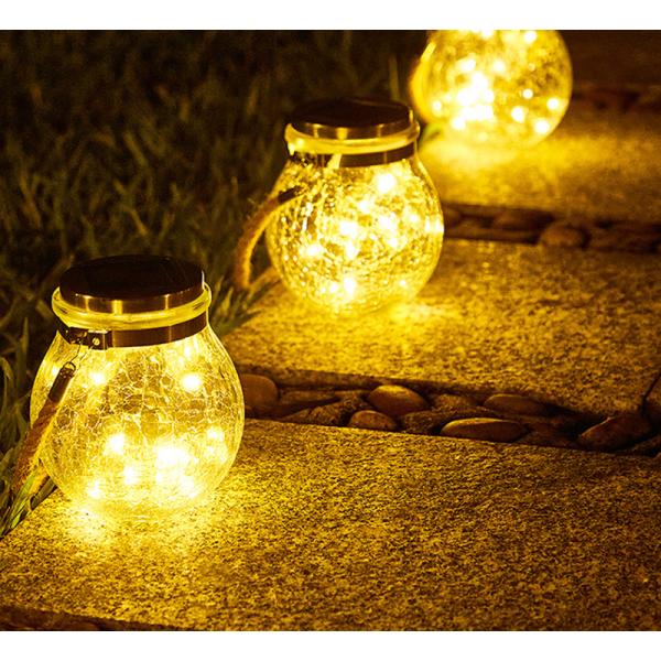 Crackle LED Solar Lights Patio Glass Hanging Lights Wishing Christmas Mason Jar Lights
