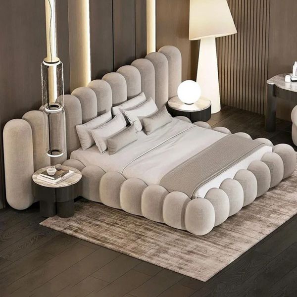 MOYI Designer Bedroom Bed Upholstered Double Minimalist Fabric Bed Queen Size Bed Frame Modern BED