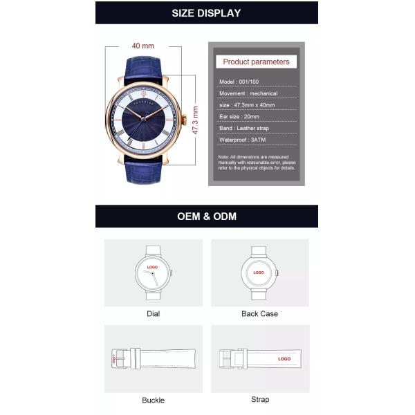 Дозоры людей случая нержавеющей стали автоматические механическая длина диапазона 75кс115ММ