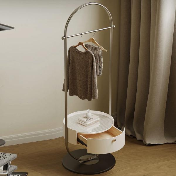 Modern Luxury Gold / Silver Floor Coat Rack With Storage Cabinet