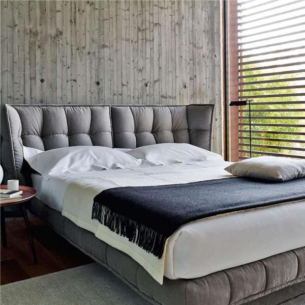 Frosted Fabric King Size Upholstered Bed Headboard Hotel Bedroom Bed
