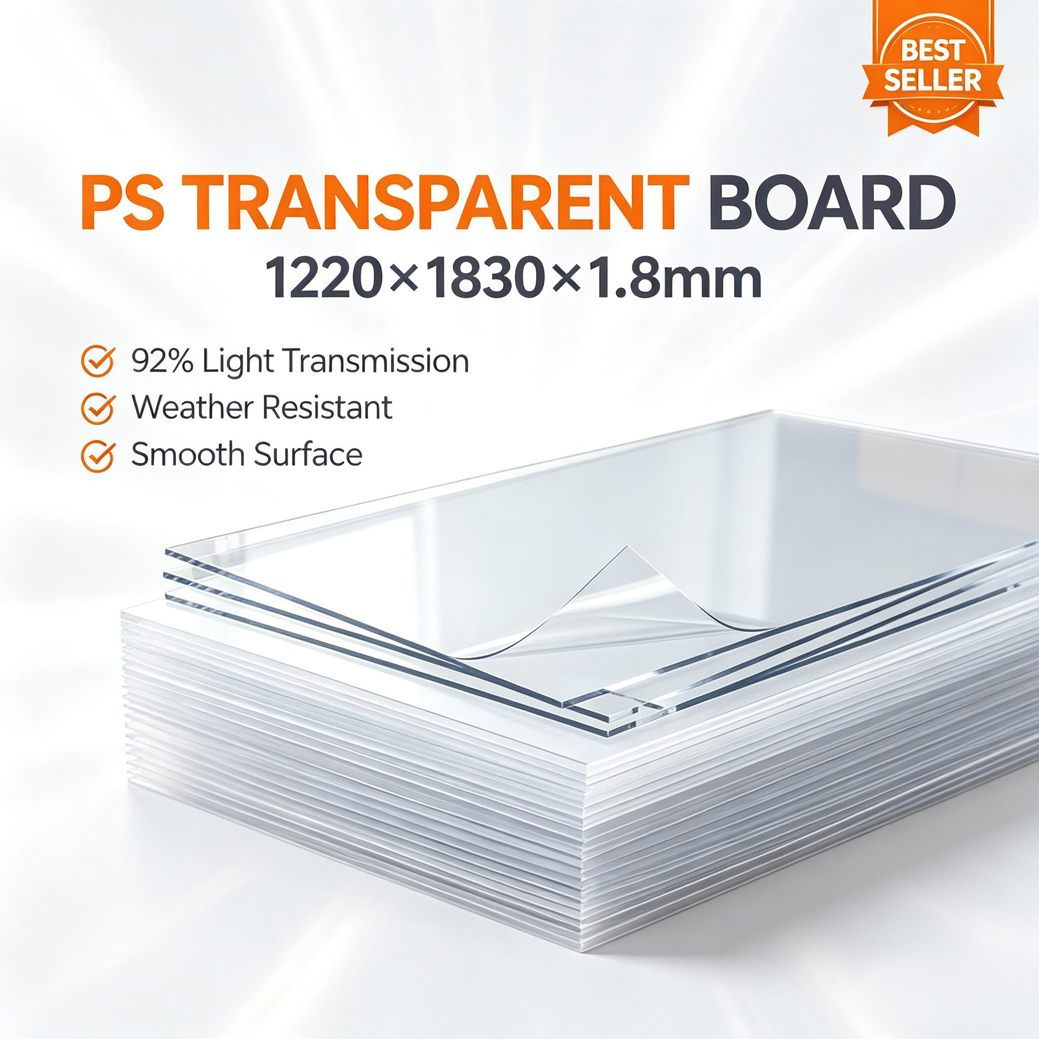 Rigid Clear PS Polystyrene Transparent Plastic Sheet With Protective Film Custom Cut Board for Display Cover & Signage