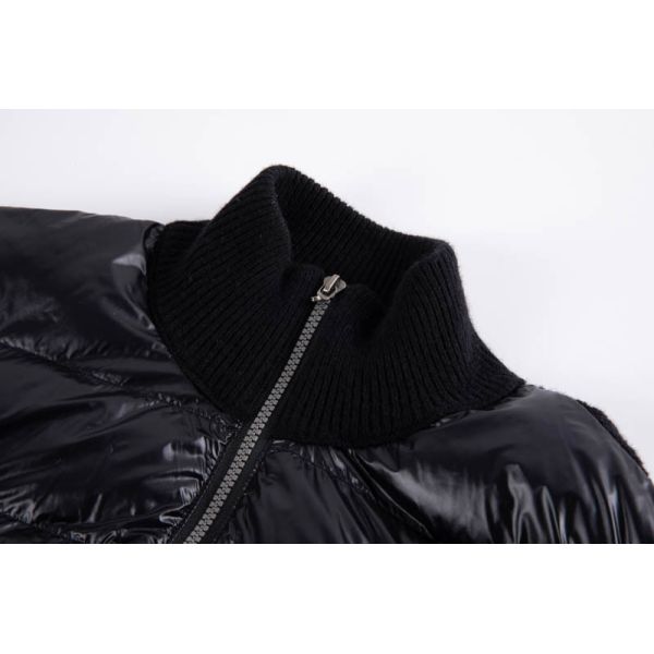 Men's Hybrid Knit Bomber Jacket with Lightweight Synthetic Padding and Ribbed Stand Collar