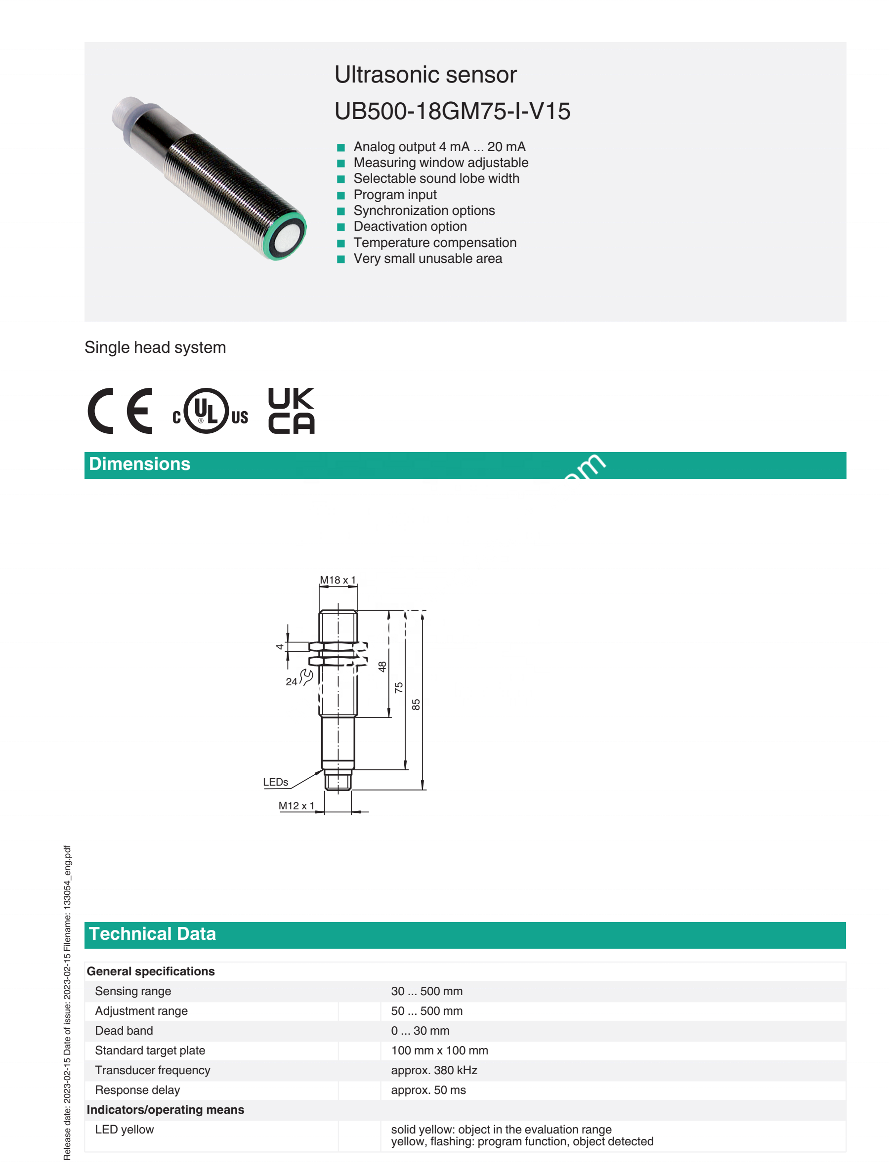 PEPPERL+FUCHS Stainless Steel Ultrasonic Sensor for Industrial Automation with One Year Warranty