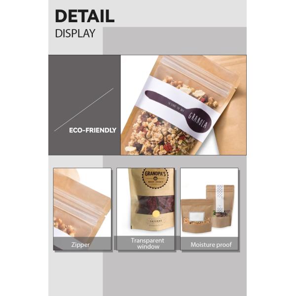 Bolsas de embalaje de frutas secas personalizadas de papel kraft de grado alimenticio con cremallera