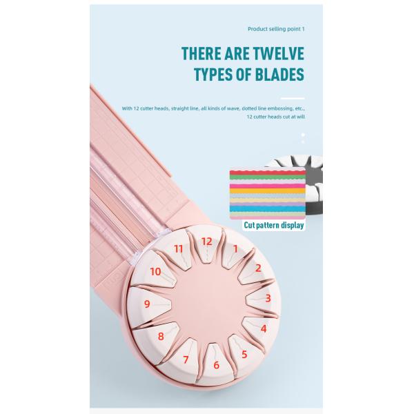 12 Fonctions Coupeuse de papier A4 Dentelle coulissante ligne pointillée et plus en rose ou couleurs personnalisées