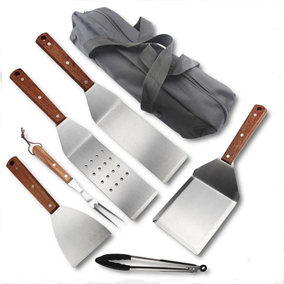 7PCS Teppanyaki Tool Set With Wooden Handle or Picnic Accessories For BBQ Tool