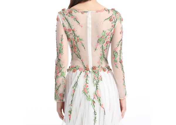 Sheer Prom Celebrity Lace Appliques Long Sleeve Evening Gowns Anti - Wrinkle