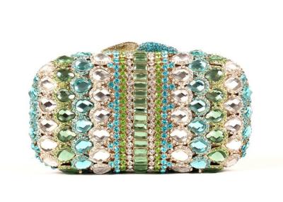 Hard Case Handmade Stone Clutch Bag Malachite Green Crystal With Golden Lining