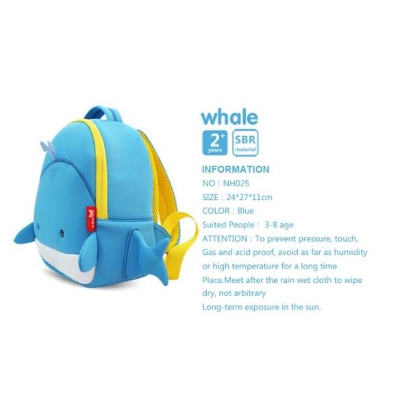 Cute Cartoon Whale Children School Bags , Animal Backpacks For Kids