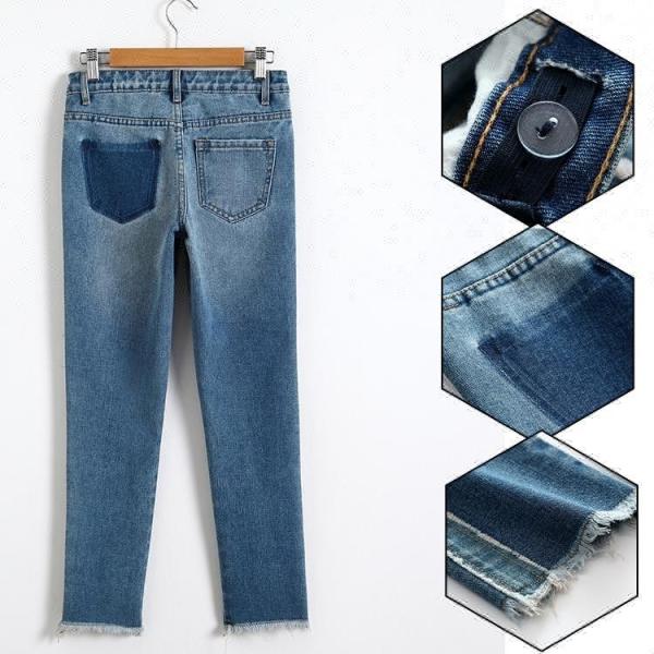 Children Girls Denim Clothes Grinding Trendy Trousers Med Blue Color