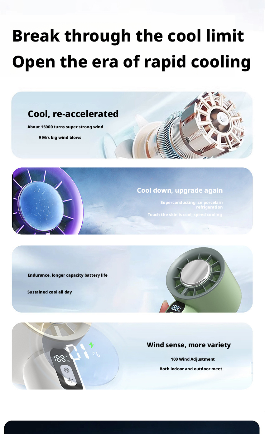 100 Speed High Speed Mini Portable Fan With 2000mAh Battery And Brushless Motor