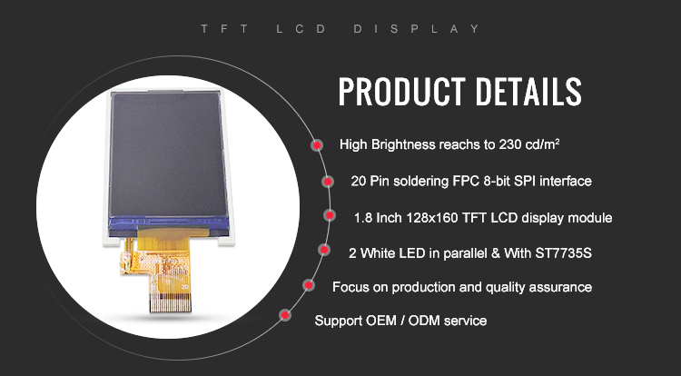 RGB 128x160 LCD ST7735 1.8 Inch TFT Display With 8 Bits Data Bus Interface