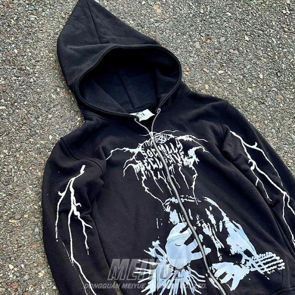 Service d'OEM Impression numérique Hoodie Drop Shoulder Zip Hoodie Saison d'automne