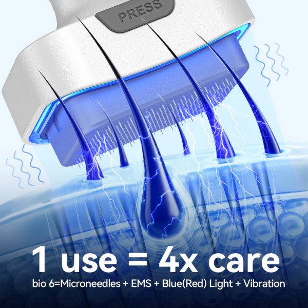 Electroporation Microneedle Stamp Roller with Blue & Red Light Dual Phototherapy 120 Pins Titanium Needles and 5-Level Speed Control for Home Skincare Bio 6