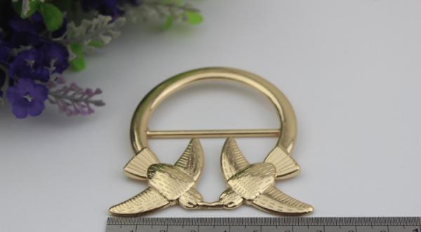 Fashion gold color 32 & 47 mm round shape double bird patter decorative metal adjustable slide buckles for straps