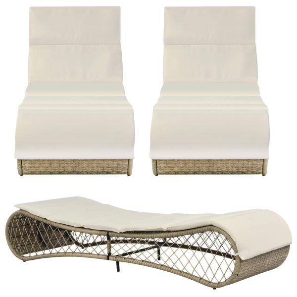 New Original Outside Sun Bed Lounger White Cushion Poly Rattan Gray Pool Chaise Lounge