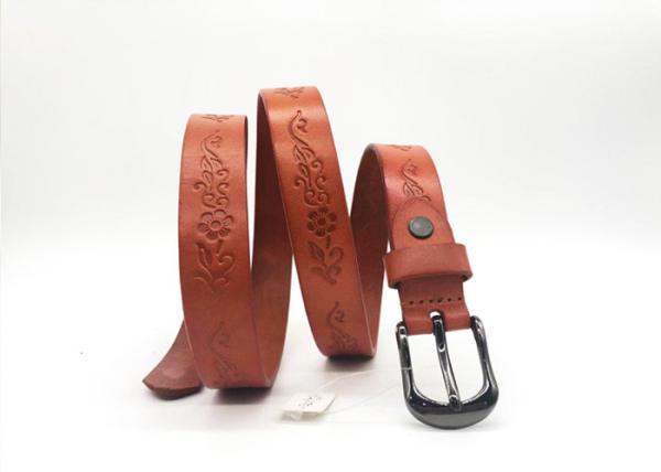 Orange Fashional Embossing Custom Carved Leather Belts With Flower Patterns
