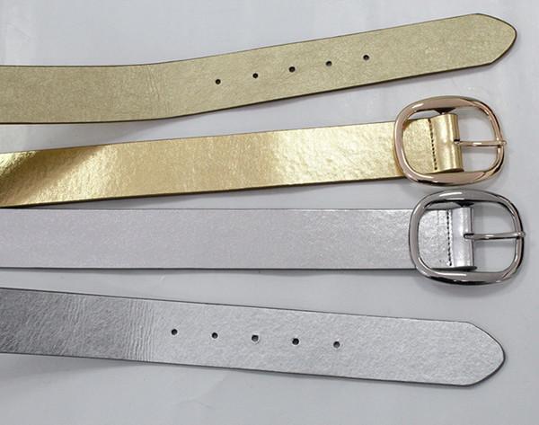3.85cm Metallic PU Womens Fashion Belts With Gold / Nickel Zinc Alloy Buckle