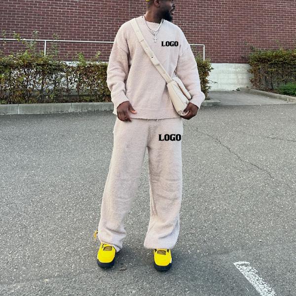 Fabricantes de ropa juego de joggers de invierno mohair caluroso sudadera y saco de pantalones de deporte apilados juego de trajes de deporte para hombres logotipo personalizado