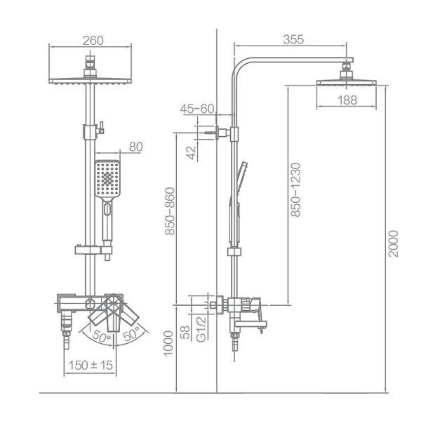 набор смесителя ливня руки 188×260mm, система дождя водопада Faucet ABS