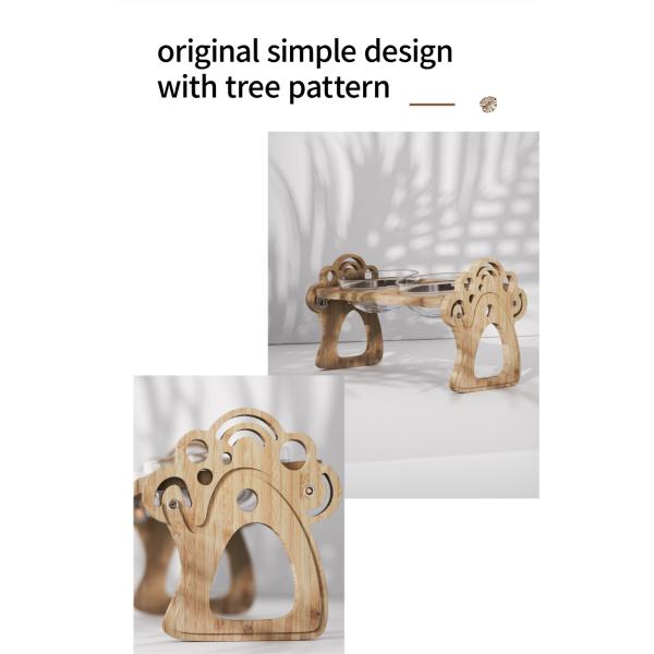 Commercial Buyer E-commerce Stores Elevated Wood Pets Feeder Holder with 2 Glass Bowls